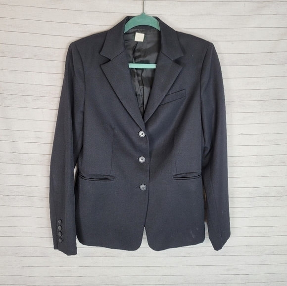 J.CREW 100% WOOL 3 BUTTON BLACK BLAZER, SZ 8 - Picture 1 of 10